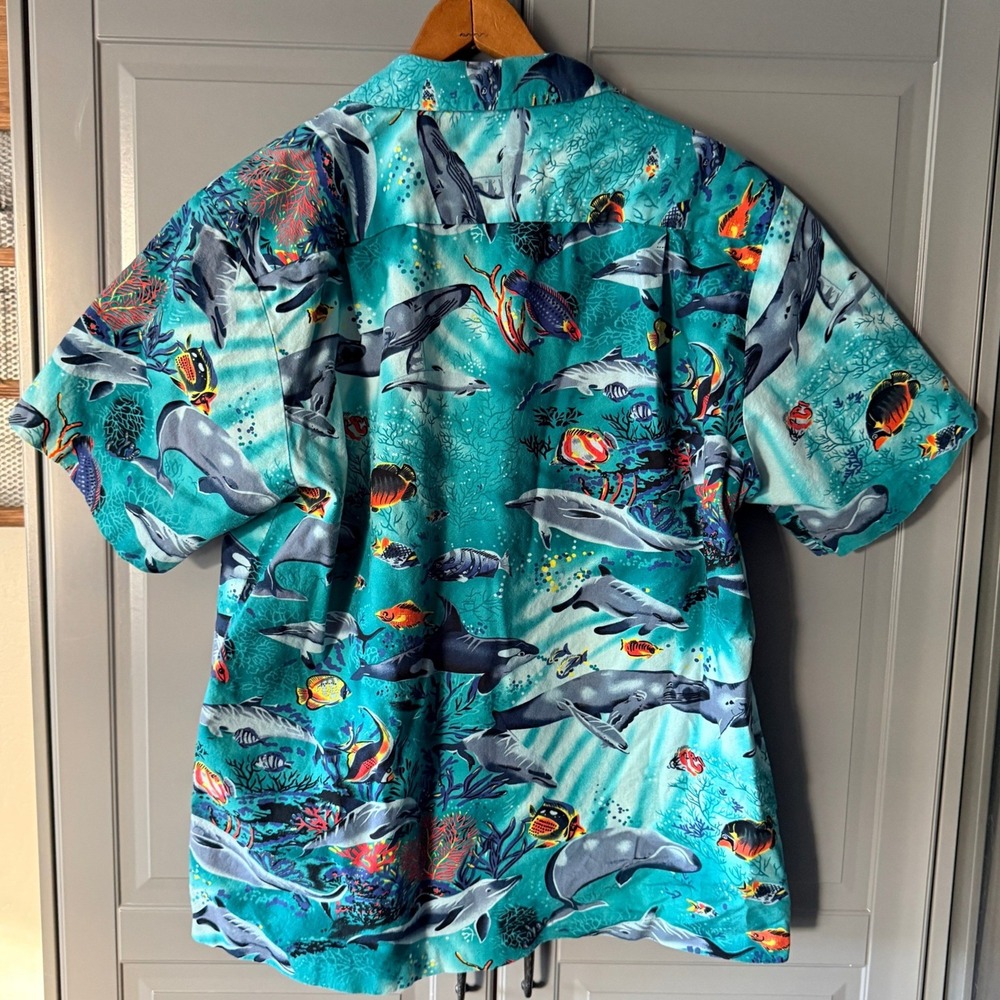Kolekole Vintage Mens Hawaiian Marine Life Aloha Shirt, Teal, M - Picture 5 of 12